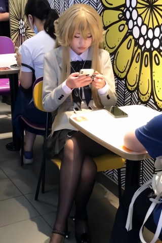 TK328-金发制服妹子黑丝开闪